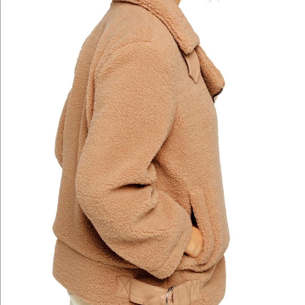Topshop Petite Faux Shearling Biker Jacket - Picture 3 of 6